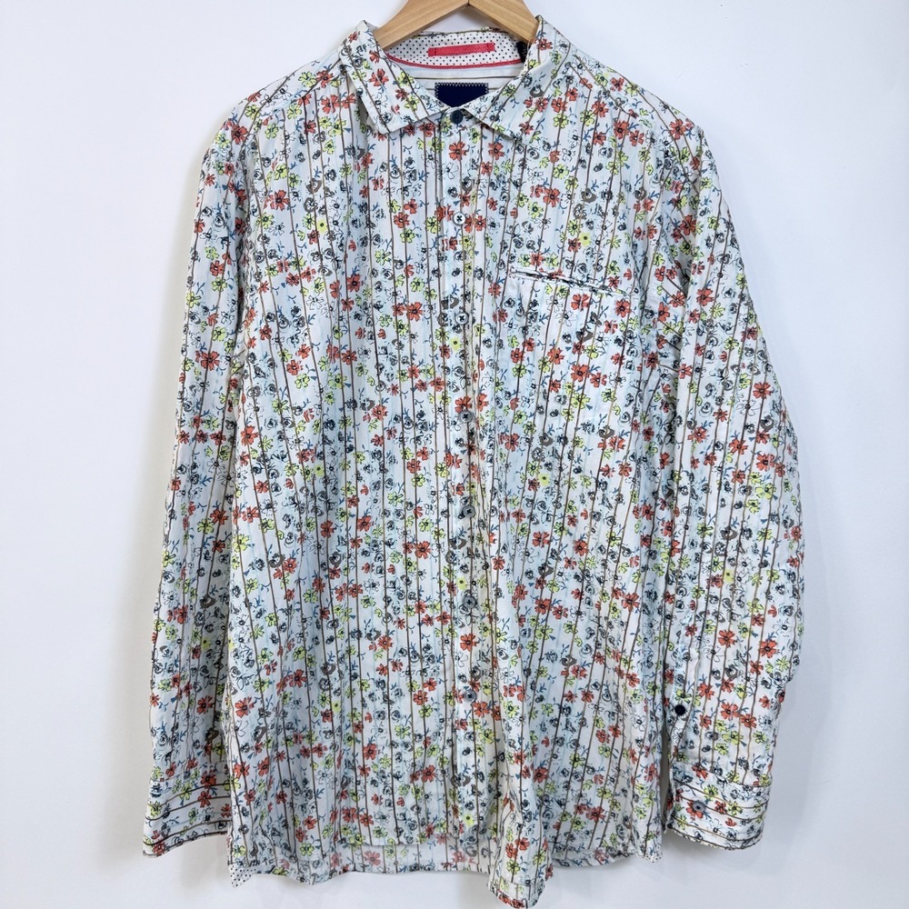 Tommy Bahama Floral Striped Casual Button Up Shirt Mens XL White Multi Flip Cuff - Picture 2 of 7
